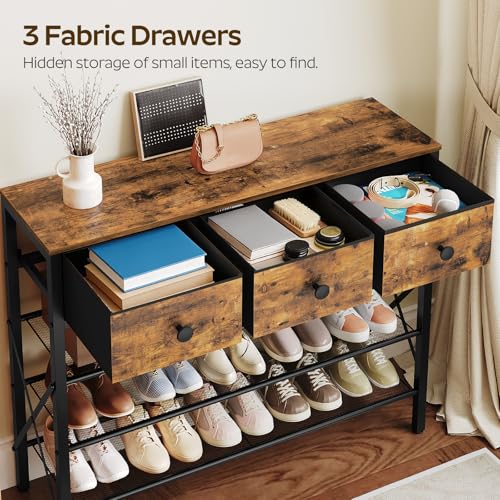 YATINEY 4-Tier Shoe Rack with 3 Drawers, Metal Shoe Organizer for 15 Pairs with Storage Shelves and Wooden Top, for Entryway, Hallway, Foyer, Closet, Rustic Brown and Black SS34BR - color: Rustic Brown + Black, size: 4 Tiers (31.2"H)