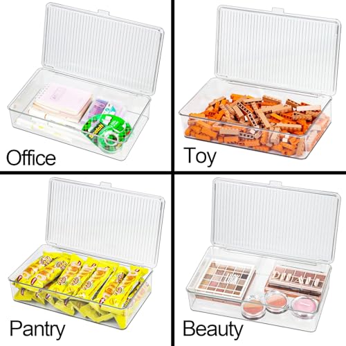 ZEXALOR Clear Plastic Storage Bin with Lid, Organizer for Pantry, Office, Bathroom, Kitchen, Snack, Tea Bag, Coffee Container (Small) - size: Small