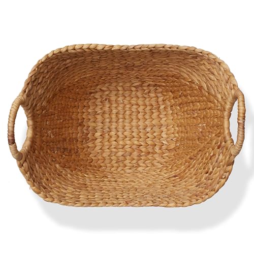Casafield Large Laundry Boat Basket with Handles - Natural, Woven Water Hyacinth Multipurpose Storage Organizer for Throw Blankets, Bathroom, Bedroom, Living Room