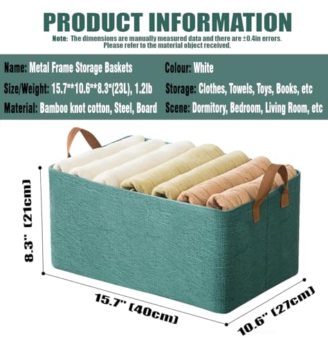 AARAINBOW 4 Pcs Closet Clothes Organizer with Handle, Fabric storage Box with Steel Frame Stackable Shelf Storage Baskets Foldable Storage Baskets for Organizing Clothes Jeans, 23L (4 Green) - color: 4 Green