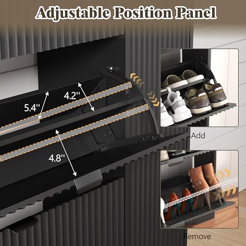 Shoe Cabinet Storage for Entryway with 3 Flip Drawers & Side Cabinet, Fluted Narrow Shoe Organizer with Wooden Leg, Freestanding Shoe Storage Hidden Shoe Rack Organizer for Front Door Entrance, Black - color: Black, size: 3 Drawer with Door