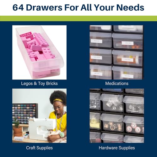 Akro-Mils 64-Drawer Plastic Drawer Storage Cabinet for Garage Organization, Bead Organizer, Building Bricks Storage, Teacher Toolbox, Makeup Organizer, 20-Inch W x 6-Inch D x 16-Inch H, 10164 White - color: White, size: 64 Drawer, style: 2 pack