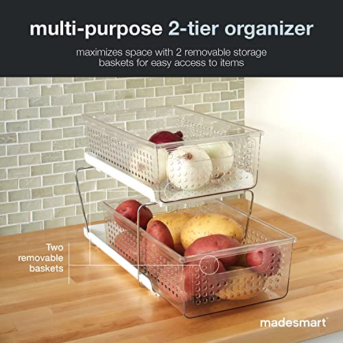 madesmart 2 Tier Organizer, Under Cabinet Storage with Pull Out Sliding Drawers, for Cleaning Supplies, Undersink Storage, Sponges, Bottles & Bath, Adjustable Dividers & Pull Out Baskets, Clear - color: Clear