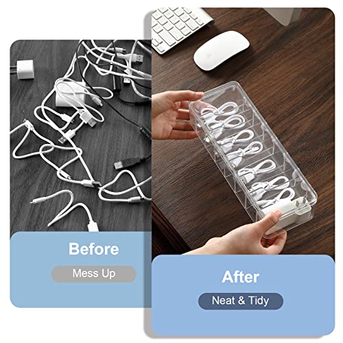 Cable Organizer Storage Box Plastic Cable Cord Management Box Power Cord Organizer Case with 10Pcs Rubber Ties for Office, Home, Desk Accessories Storage Stationery Supplies - style: Separable Lid