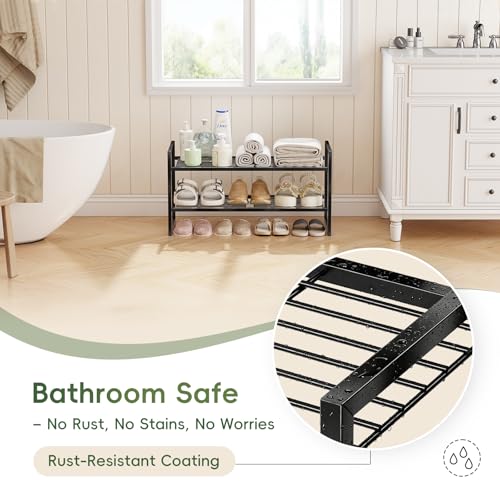 2 Tier Shoe Rack, 27 Inch Wide Stackable Shoe Shelf Organizer for Closet,Sturdy Frame Metal, Adjustable, Black - size: 2 Tier