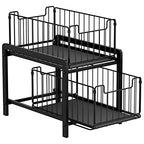 NPPLUS 2-Tier Under Sink Organzier: Iron Under Sink Cabinet Organizers With Sliding Drawer - Pull Out Home Storage For Bathroom Kitchen Desktop (Black)