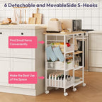 SWTYMIKI Kitchen Island Cart on Wheels - 28.35x14.57in Rolling Kitchen Table Cart with Storage Shelves, 6 Removable Hooks& Locking Casters, Coffee Bar Cabinet for Dining Room Pantry Office, White - size: 28x14.57in, style: White