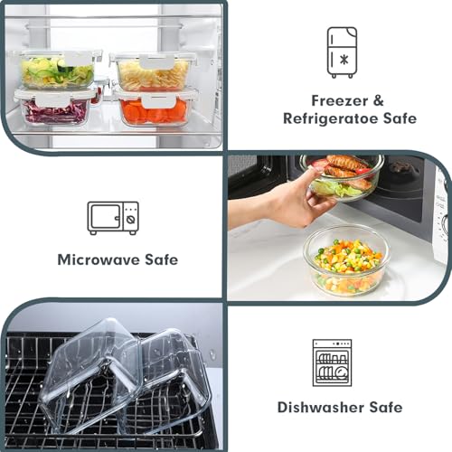 VERONES 30 Pieces Glass Meal Prep Containers Set, Stackable Food Storage Containers with Lids-Airtight Glass Lunch Containers，for Microwave, Oven, Freezer & Dishwasher,White - color: White