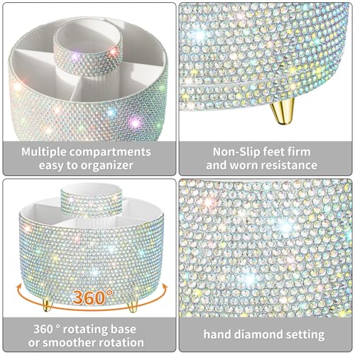fanado Bling 360° Rotate Makeup Brush Holder Organizer, Makeup Organizers Countertop, Makeup organization and Skincare Storage for Vanity, Gift for Women Girls (Bling dz-White AB) - color: Bling dz-White AB