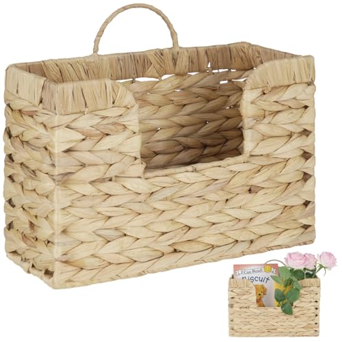 Hanging Basket for Wall, Rattan Woven Hanging Basket Front Door Decor, Water Hyacinth Mail Baskets Wall Mounted Storage Entryway Organizer for Living Room, Bedroom, Office, Housewarming Gift