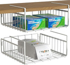 Simple Houseware Under Shelf Basket, White – 2-Pack Space-Saving Storage Organizer for Kitchen, Pantry, Closet, Office – Wire Metal Shelf Organizer, No Tools Required - size: 2 Pack