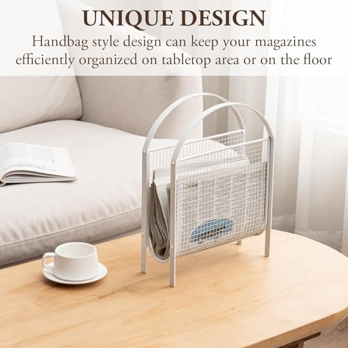 MyGift Magazine Rack, Floor Freestanding Magazine Holder for Bathroom Bedroom Office, Books Newspapers File Mail Organizer, Mid Century Modern Decor Wire Storage for Tablets and Documents - color: White