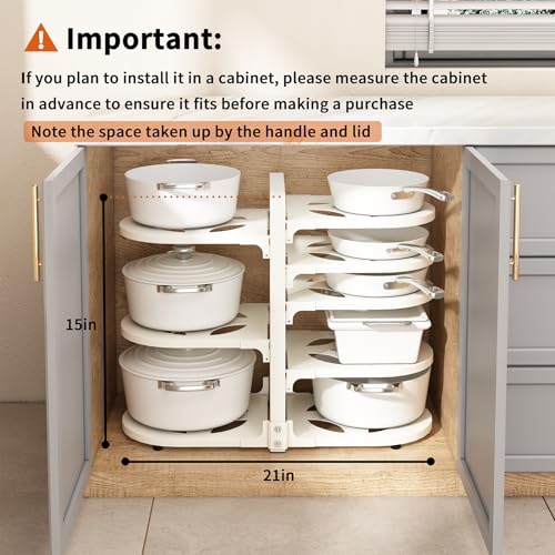 Adjustable Heavy Duty Pots and Pans Organizer Under Cabinet, 8-Tier Pot and Pan Organizers Inside Cabinet, Kitchen Cabinet Organizers and Storage, White - color: White