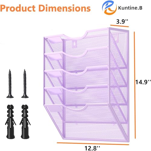 Kuntine.B Wall File Organizer Office Hanging Magazine Holder Wall File Organizer for Office Home (Purple, 5 Tier) - color: Purple, size: 5 Tier & No Hangers