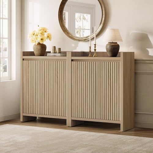 SICOTAS Shoe Cabinet - Fluted Shoe Storage Cabinet for Entryway, 48-Pair Shoes Organizer with Doors & Adjustable Shelves, 2 Pieces Large Shoes Rack Entrance Storage Cabinet for Hallway, Living Room - color: Reclaimed Light Oak, size: 2 Pieces