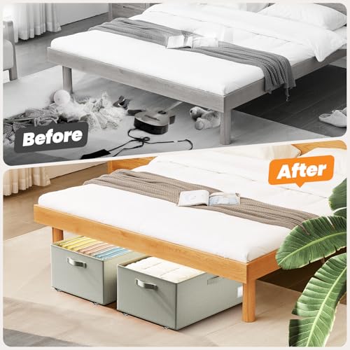 Dayacoco Underbed Storage with Wheels, 2 Pack Under Bed Storage Containers with Clear Lids, No Assembly Required 10.1 inch Rolling Under Bed Storage for Clothes, Beige - size: 10.1 inch height-beige