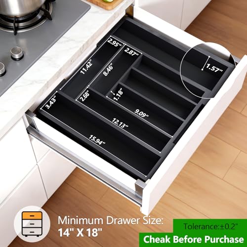 Pipishell Bamboo Expandable Drawer Organizer for Utensils Holder, Adjustable Cutlery Tray, Wood Drawer Dividers Organizer for Silverware, Flatware, Knives in Kitchen, Bedroom, Living Room (Black) - color: Black, size: Large