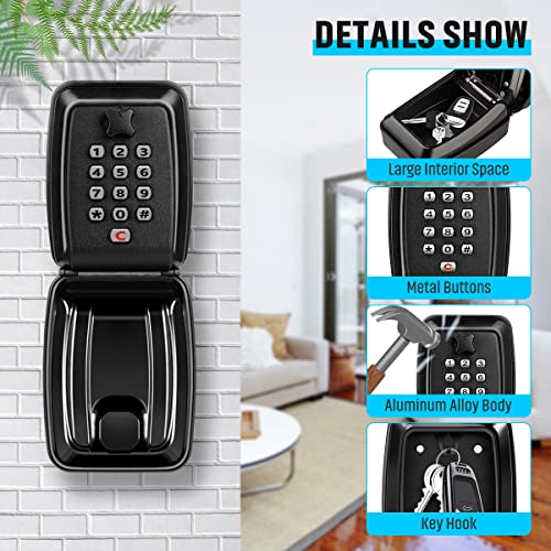 Key Lock Box for Outside, Sturdy Waterproof Wall Mount Lock Box for House Key, 12-Digit Combination Resettable Large Capacity Security Lockbox for Home, Garage, Office, Warehouse - color: A-Black