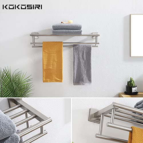 KOKOSIRI 24 Inch Towel Shelf with Double Towel Bars Bathroom Towel Rack Towel Holder Wall Mounted SUS 304 Stainless Steel, Brushed Nickel, B6005BR-L24 - color: Brushed Steel, size: 24 Inch