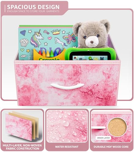 Sorbus Kids Dresser with 6 Drawers - Storage Chest Organizer Unit with Steel Frame, Wood Top & Handles, Tie-dye Fabric Bins for Clothes - Wide Furniture for Bedroom Hallway Kids Room Nursery & Closet - color: Pink Tie Dye, style: 6-Drawer