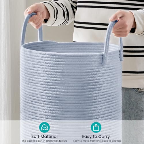 YOUDENOVA Laundry Hamper Basket, Woven 58L Tall Laundry Basket for Blanket Organizer- Nursery Hamper for Bedroom And Bathroom Storage - color: Light Blue, size: Tall (58L )