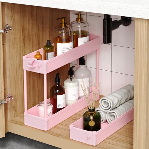 SPACEKEEPER Slim Rolling Storage Cart, 3 Tier Bathroom Organizer Utility Cart Laundry Room Organization Mobile Shelving Unit for Kitchen, Bathroom, Office, Bedroom, Narrow Places, Pink - color: Pink