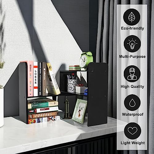 PAG Desk Organizer Desktop Shelf Adjustable Countertop Bookshelf Small Table Shelves Book Organizer Office Organization for Desk, Black - color: Black, size: Style 1