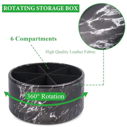 Remote Control Holder, 360°Spinning PU Leather Desk TV Remote Caddy,Desk Storage Box Room Accessories for Controller, Media,Mail,Calculator, Mobile Phone,Pencil(1-Big Marble Black) - color: 1-Big Marble Black