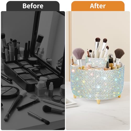 fanado Bling 360° Rotate Makeup Brush Holder Organizer, Makeup Organizers Countertop, Makeup organization and Skincare Storage for Vanity, Gift for Women Girls (Bling dz-White AB) - color: Bling dz-White AB