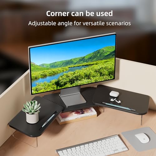 AFOOYO LED Dual Monitor Stand Riser for 2 Monitors,Office Desktop Wooden Stand Adjustable Length and Angle 3 Shelf,Extra Long Multifunctional Stand up to 39.3" for Computer,Laptop,TV,Black - color: Black, size: MIDDLE SLOT