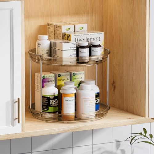 LAMU 2 Tier Lazy Susan Turntable Organizer 9.25'' Rotating Spice Rack Organization for Cabinet, Kitchen, Pantry, Countertop, Bathroom, Vanity, Medicine Cabinet Organizer, Amber - color: Amber, size: 9.25in 1Pack