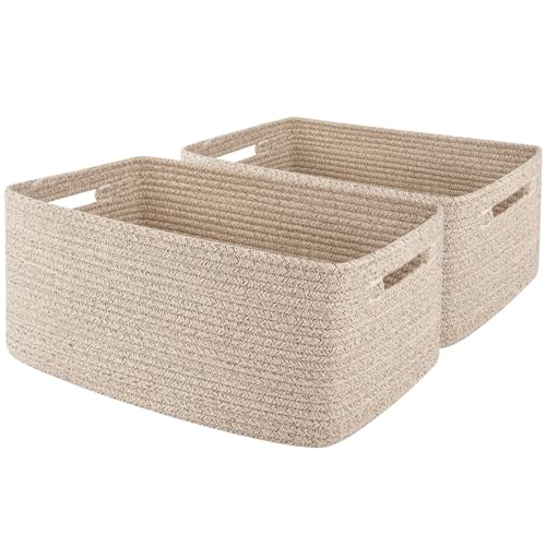 OIAHOMY Storage Basket for Shelves, Closet Cube Storage Bins Baskets for Clothes Blanket Towels, Baby Nursery, Toy Baskets Box, Woven Rope Basket, 17.72 * 12.99 * 7.87 IN, 2 Packs Brown - color: Brown, size: 17.72*12.99*7.87