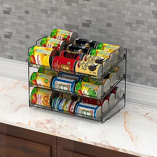 Deco Brothers Stackable Can Rack Organizer for Kitchen and Pantry, 3 Tier, Black - color: Black
