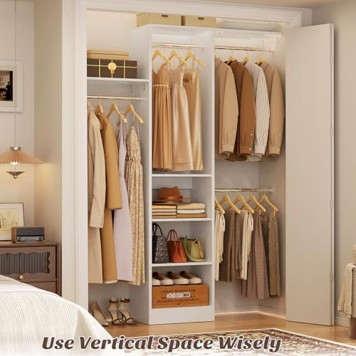 Besiost 48" Closet Organizer System, 4FT Closet System for Small Closets with 4 Hanging Rods & 3 Shelves, 80"H Small Closet Organizers and Storage for Bedrooms, Cloakrooms, White - color: White