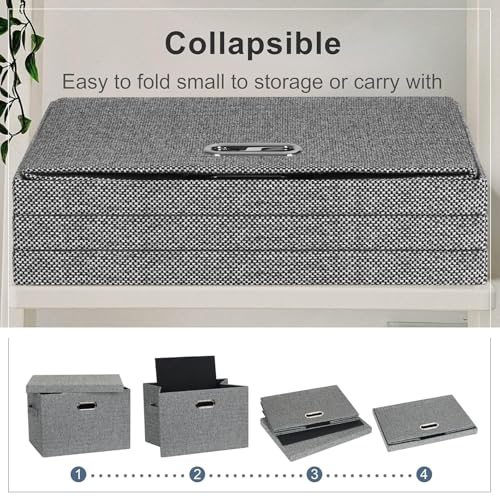 Graciadeco Large 17" 36 Quart Collapsible Stackable Storage Bins with Lids, 3 Packs Black and White Mix Linen Fabric Closet Boxes with Lids, Storage Cube Baskets Container Organizers (17x12x11) - color: Black and White Mix, size: Large -3 Pack