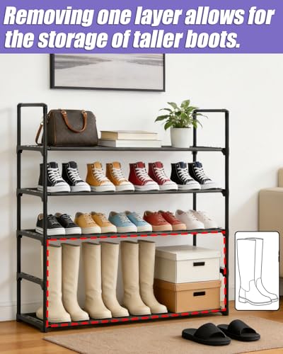 5 Tier Shoe Rack Large Capacity, 34.3" Wide Adjustable Shoe Organizer for 20-25 Pairs, Sturdy Non-Woven Shoe Rack Shelf Multi-Purpose Storage Unit for Closet, Hallway, Entryway,Garage,Black - size: 5-Tier(Black)-34.3"W
