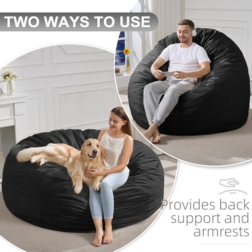 Hobestluk 5FT Bean Bag Chair Giant Bean Bag Chairs for Adults Large Bean Chairs with Removable Cover, Beanbag Chair with Filler, Adult Bean Bag Chairs for Living Room, Bedroom - color: Black, size: 5FT - 50" x 50" x 24"