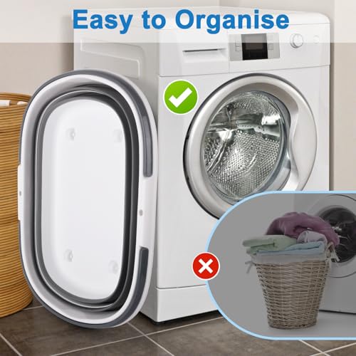 Extra Large Collapsible Bucket 35L Mop Bucket With Handles & Wheels, Plastic Wash Basin Pet Bath Tub for Puppy Dogs Cats, Folding Laundry Basket Clothes Storage Organizer RV Outdoor Camping Essentials - color: Gray, size: 35L