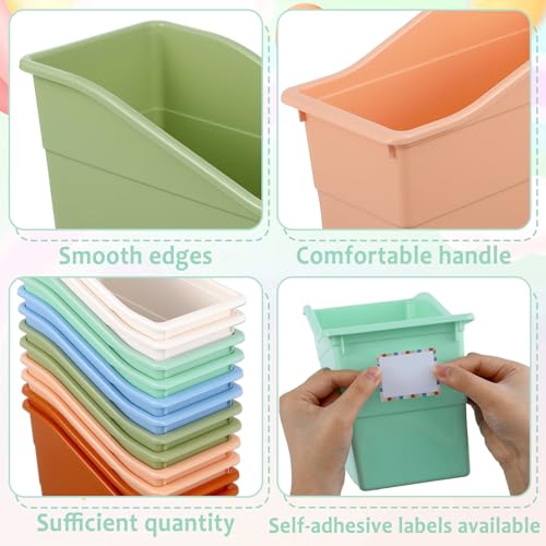 12 Pack Large Book Bins, Durable Magazine Organizer File Holder High-Quality Plastic Book Storage Bins with Labels for Classroom Library, Office, Desktop Organization, Bookshelf Categorization (Boho) - color: Boho