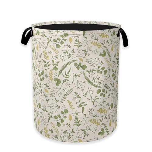 Green Herb Leaves Laundry Hamper,Rustic Wildflower Collapsible Laundry Baskets,Waterproof Oxford Cloth Laundry Room Organization for Bedroom,Bathroom,Nursery,16x20 Inch - color: Green Herb Leaves