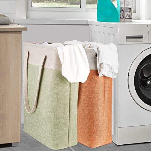 i BKGOO Laundry Basket with Handles Beige&Green Slim Laundry Bin Collapsible Dirty Clothes Basket Narrow Laundry Bag Foldable Dirty Hamper for Camping, Dorms, Apartments - color: Beig&Green