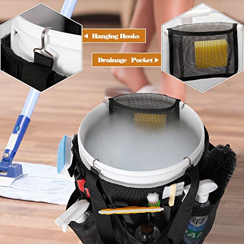 HODRANT 5 Gallon Bucket Organizer with Anti-fall Hooks & Buckle, Car Wash Bucket Caddy with Mesh Pockets, 5 Gallon Cleaning Tools Bag for Home, Auto, Garden & Fishing