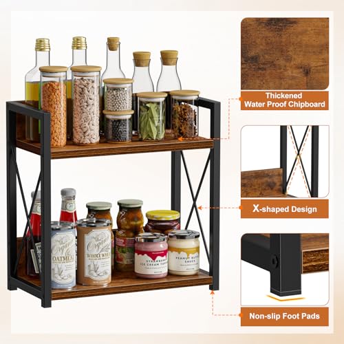 Giikin Kitchen Counter Shelf, Kitchen Countertop Organizer, 2 Tier Spice Rack for Counter, Wood Coffee Bar Organizer for Coffee Station (Brown, L) - color: Brown, size: Large