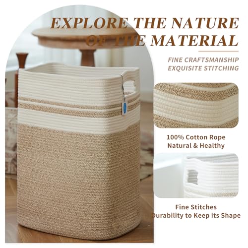 Casaphoria Laundry Hamper, Light Brown Cotton, 16x13x22in, Foldable, Square, Large, Box, 50L, Living Room, Bedroom, Laundry Room Storage - color: Light Brown