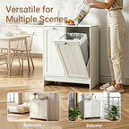 Haotian Tilt Out Trash Can Cabinet, Hidden Trash Can Cabinet with 2 Removable Bags, Double Laundry Hamper Cabinet, Narrow Storage Organizer for Kitchen, Bathroom, and Bedroom White DJ BZR001