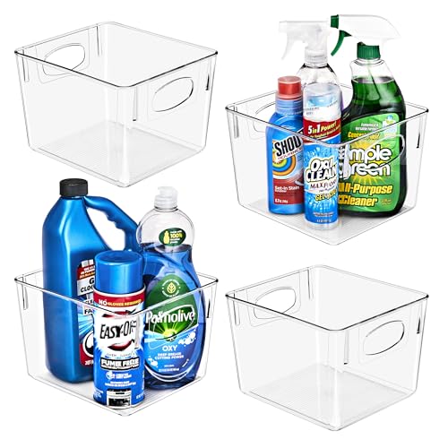 Sorbus 4 Pack Medium Clear Plastic Storage Bins, Clear Organizer Bins with Handle for Kitchen, Pantry, Cabinet, Refrigerator, Craft, Toys, Clothes, Closet, Under Sink, Bathroom Organizers and Storage - size: Medium, style: 4 Pack