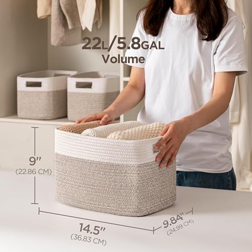 UBBCARE 4 Pack Storage Baskets for Organizing, Shelf Baskets with Handles, Woven Storage Baskets for Bookcase/Cube Shelf/Closet, 14.5"L x 9.8"W x 9"H, White&Light Brown - color: White&Light Brown, size: 4 Pack-14.5"(L)×9.8"(W)x9"(H)