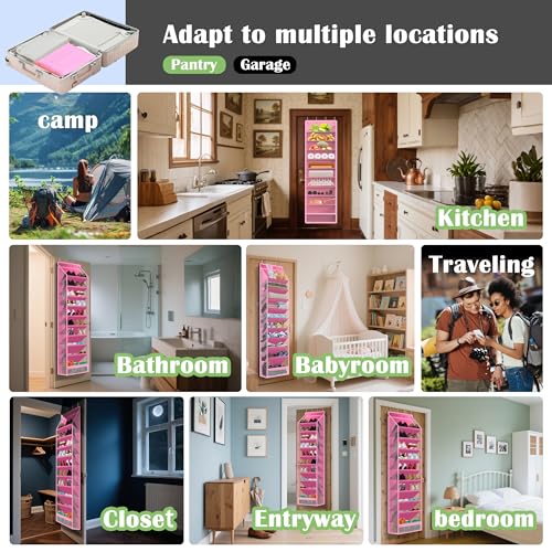 10 - Pocket Over - the - Door Hanging Shoe Organizers & Rack, Made of Sturdy 600D Oxford + Non - Woven Fabric, Space - Saving Storage for Shoes, Boots & More (Pink) - color: Pink