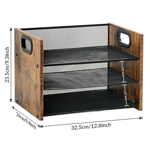 Desk Organizer - 3 Tier Wood & Metal Mesh Desktop Organizer for Office, Home, School, Workspace, Office Desk Organzier for Papers, Mail, Notebooks, Stationery - size: 3 Tier