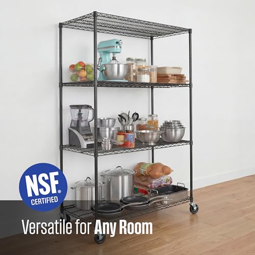 SafeRacks - NSF Certified Storage Shelves, Zinc, Heavy Duty Steel Wire Unit with Wheels and Adjustable Feet, Garage or Bakers Rack, Kitchen, Pantry Shelf - (24"x48"x72" 4-Tier) (Black) - color: Black, size: 24"x48"x72" 4-Tier